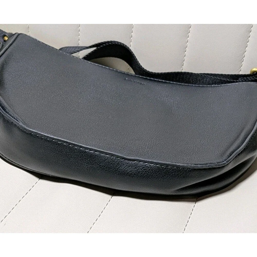 FAWN Purse Black Messenger Bag Faux Leather Medium Length